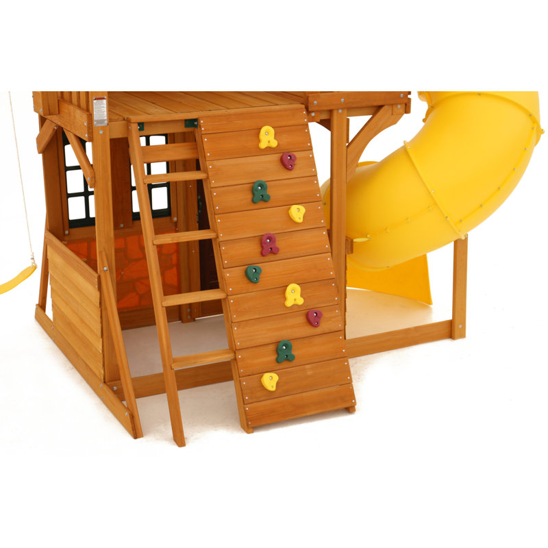 KidKraft Boulder Station Wooden Swing Set / Playset with Tube Slide